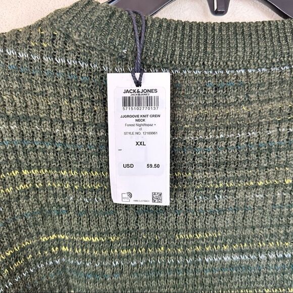 Jack & Jones Mens Crewneck Pullover Sweater Green Striped XXL - Picture 6 of 7